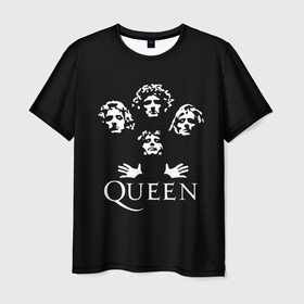 Мужская футболка 3D с принтом QUEEN (НА СПИНЕ) в Курске, 100% полиэфир | прямой крой, круглый вырез горловины, длина до линии бедер | Тематика изображения на принте: queen | rock | we will rock you | брайан мэи | группа queen | группа квин | джон дикон | квин | королева | король | роджер тейлор | рок | фредди меркьюри