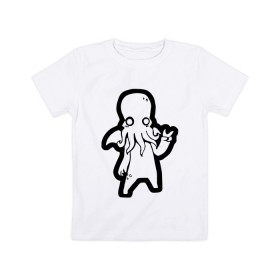 Детская футболка хлопок с принтом Ктулху в Курске, 100% хлопок | круглый вырез горловины, полуприлегающий силуэт, длина до линии бедер | Тематика изображения на принте: ктулху | лавкрафт | монстр | некрономикон | ужас | фэнтези | чудовище