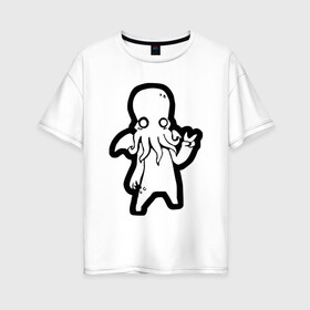 Женская футболка хлопок Oversize с принтом Ктулху в Курске, 100% хлопок | свободный крой, круглый ворот, спущенный рукав, длина до линии бедер
 | ктулху | лавкрафт | монстр | некрономикон | ужас | фэнтези | чудовище