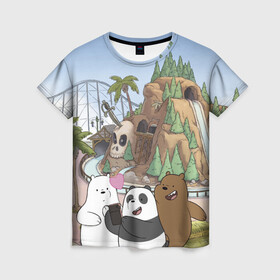 Женская футболка 3D с принтом Вся правда о медведях. Селфи в Курске, 100% полиэфир ( синтетическое хлопкоподобное полотно) | прямой крой, круглый вырез горловины, длина до линии бедер | grizzly | ice bear | panda | the three bare bears | vdzajul | we bare bears | белый | вся правда о медведях | гризли | панда | правда