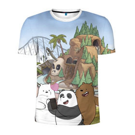 Мужская футболка 3D спортивная с принтом Вся правда о медведях. Селфи в Курске, 100% полиэстер с улучшенными характеристиками | приталенный силуэт, круглая горловина, широкие плечи, сужается к линии бедра | Тематика изображения на принте: grizzly | ice bear | panda | the three bare bears | vdzajul | we bare bears | белый | вся правда о медведях | гризли | панда | правда