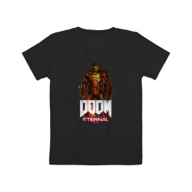 Детская футболка хлопок с принтом DOOM ETERNAL в Курске, 100% хлопок | круглый вырез горловины, полуприлегающий силуэт, длина до линии бедер | demons | devil | doom | doom eternal | doom guy | doom slayer | hell | slayer | ад | демоны | дум | палач рока