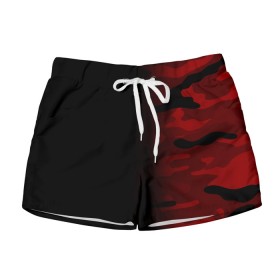 Женские шорты 3D с принтом RED BLACK MILITARY CAMO в Курске, 100% полиэстер | прямой крой, два кармана без застежек по бокам. Мягкая трикотажная резинка на поясе, внутри которой широкие завязки. Длина до середины бедра | abstract | camo | geometry | geometry stripes | military | texture | абстракция | армейские | армия | геометрические полосы | геометрия | камуфляж | красный камуфляж | милитари | текстура