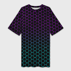 Платье-футболка 3D с принтом НЕОНОВЫЕ СОТЫ в Курске,  |  | abstraction | cyberpunk | geometry | hexagon | neon | stripes | techno | texture | triangle | абстракция | геометрия | краски | неон | неоновый | сетка | соты | стальная броня | текстура