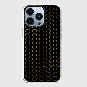 Чехол для iPhone 13 Pro с принтом ЗОЛОТЫЕ СОТЫ | GOLDEN HONEYCOMBS в Курске,  |  | abstract | geometry | geometry stripes | golden honeycombs | grunge | texture | абстракция | брызги | геометрические полосы | геометрия | гранж | золотые соты | краски | соты | текстура