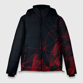 Мужская зимняя куртка 3D с принтом RED STRIPES в Курске, верх — 100% полиэстер; подкладка — 100% полиэстер; утеплитель — 100% полиэстер | длина ниже бедра, свободный силуэт Оверсайз. Есть воротник-стойка, отстегивающийся капюшон и ветрозащитная планка. 

Боковые карманы с листочкой на кнопках и внутренний карман на молнии. | Тематика изображения на принте: abstraction | geometry | hexagon | neon | paints | stripes | texture | triangle | абстракция | брызги | геометрия | краски | неон | неоновый | соты | текстура