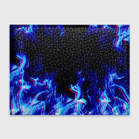 Обложка для студенческого билета с принтом СИНИЙ ОГОНЬ ГЛИТЧ | BLUE FIRE GLITCH в Курске, натуральная кожа | Размер: 11*8 см; Печать на всей внешней стороне | Тематика изображения на принте: abstraction | fire | flame | geometry | hexagon | neon | paints | stripes | texture | triangle | абстракция | брызги | геометрия | краски | неон | неоновый | огонь | соты | текстура
