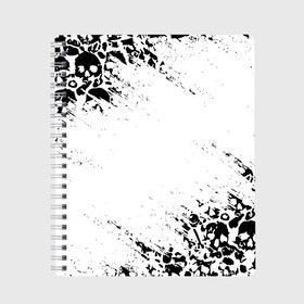 Тетрадь с принтом БЕЛЫЕ ЧЕРЕПА в Курске, 100% бумага | 48 листов, плотность листов — 60 г/м2, плотность картонной обложки — 250 г/м2. Листы скреплены сбоку удобной пружинной спиралью. Уголки страниц и обложки скругленные. Цвет линий — светло-серый
 | abstraction | bones | geometry | hexagon | neon | paints | skull | stripes | texture | triangle | абстракция | брызги | геометрия | краски | неон | неоновый | соты | текстура | черепа