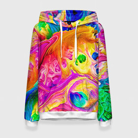 Женская толстовка 3D с принтом TIE DYE в Курске, 100% полиэстер  | двухслойный капюшон со шнурком для регулировки, мягкие манжеты на рукавах и по низу толстовки, спереди карман-кенгуру с мягким внутренним слоем. | abstraction | geometry | hexagon | neon | paints | stripes | texture | tie dye | triangle | абстракция | брызги | геометрия | краски | неон | неоновый | соты | тай дай | текстура