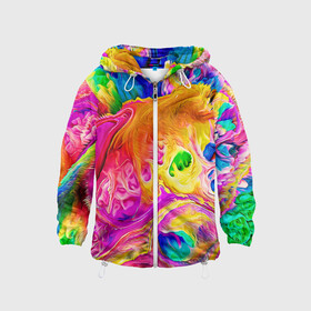 Детская ветровка 3D с принтом TIE DYE в Курске, 100% полиэстер | подол и капюшон оформлены резинкой с фиксаторами, по бокам два кармана без застежек, один потайной карман на груди | abstraction | geometry | hexagon | neon | paints | stripes | texture | tie dye | triangle | абстракция | брызги | геометрия | краски | неон | неоновый | соты | тай дай | текстура