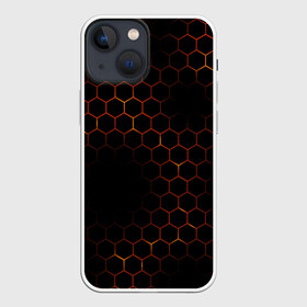 Чехол для iPhone 13 mini с принтом ОГНЕННЫЕ СОТЫ | FIRE COMBS в Курске,  |  | abstraction | geometry | hexagon | neon | paints | stripes | texture | triangle | абстракция | брызги | геометрия | краски | неон | неоновый | соты | текстура