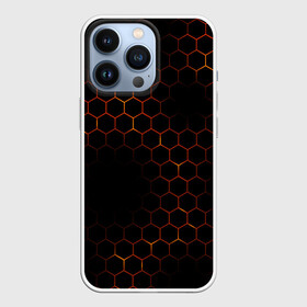 Чехол для iPhone 13 Pro с принтом ОГНЕННЫЕ СОТЫ | FIRE COMBS в Курске,  |  | abstraction | geometry | hexagon | neon | paints | stripes | texture | triangle | абстракция | брызги | геометрия | краски | неон | неоновый | соты | текстура