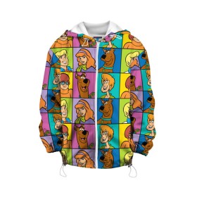 Детская куртка 3D с принтом Scooby-Doo Сharacters в Курске, 100% полиэстер | застежка — молния, подол и капюшон оформлены резинкой с фиксаторами, по бокам — два кармана без застежек, один потайной карман на груди, плотность верхнего слоя — 90 г/м2; плотность флисового подклада — 260 г/м2 | Тематика изображения на принте: fred jones | scooby doo | vdosadir | velma dinkle | велма динкли | дафна блейк | скуберт фон дуенхеймер | скуби ду | уильям ханна | фред джонс