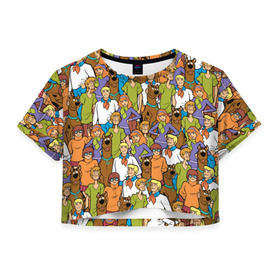 Женская футболка Crop-top 3D с принтом Scooby-Doo Team в Курске, 100% полиэстер | круглая горловина, длина футболки до линии талии, рукава с отворотами | fred jones | scooby doo | vdosadir | velma dinkle | велма динкли | дафна блейк | скуберт фон дуенхеймер | скуби ду | уильям ханна | фред джонс | шегги