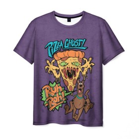 Мужская футболка 3D с принтом Pizza Ghost ! в Курске, 100% полиэфир | прямой крой, круглый вырез горловины, длина до линии бедер | ruh roh | scooby doo | vdosadir | пицца | скуберт фон дуенхеймер | скуби ду | уильям ханна