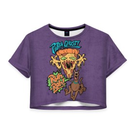 Женская футболка Crop-top 3D с принтом Pizza Ghost ! в Курске, 100% полиэстер | круглая горловина, длина футболки до линии талии, рукава с отворотами | ruh roh | scooby doo | vdosadir | пицца | скуберт фон дуенхеймер | скуби ду | уильям ханна