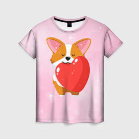 Женская футболка 3D с принтом Милый корги в Курске, 100% полиэфир ( синтетическое хлопкоподобное полотно) | прямой крой, круглый вырез горловины, длина до линии бедер | corgi | корги | маленькая собачка | милый | милый корги | рыжая | рыжая собачка | собака | собачка | такси