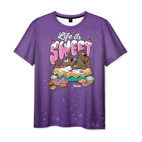 Мужская футболка 3D с принтом Life is Sweet в Курске, 100% полиэфир | прямой крой, круглый вырез горловины, длина до линии бедер | scooby doo | vdosadir | скуберт фон дуенхеймер | скуби ду | сладости | уильям ханна