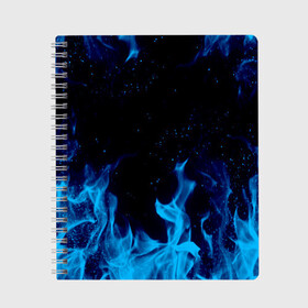 Тетрадь с принтом СИНИЙ ОГОНЬ в Курске, 100% бумага | 48 листов, плотность листов — 60 г/м2, плотность картонной обложки — 250 г/м2. Листы скреплены сбоку удобной пружинной спиралью. Уголки страниц и обложки скругленные. Цвет линий — светло-серый
 | abstraction | blue fire | bones | fire | geometry | hexagon | neon | paints | skull | stripes | texture | triangle | абстракция | брызги | геометрия | краски | неон | неоновый | огонь | соты | текстура | черепа