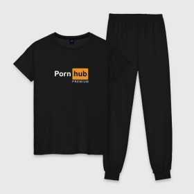 Женская пижама хлопок с принтом PornHub premium в Курске, 100% хлопок | брюки и футболка прямого кроя, без карманов, на брюках мягкая резинка на поясе и по низу штанин | premium | бесплатный прем | прем | премиальная | премиум | премиумная