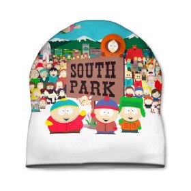 Шапка 3D с принтом South Park в Курске, 100% полиэстер | универсальный размер, печать по всей поверхности изделия | south park | sp | батерс | баттерс | гарисон | енот | кайл  брофловски | картман | кеннет | кенни | маки | макки | маккормик | марш | мистер | мистереон | мультфильм | полотенчик | ренди | саус парк | сауспарк