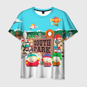 Мужская футболка 3D с принтом South Park в Курске, 100% полиэфир | прямой крой, круглый вырез горловины, длина до линии бедер | south park | sp | батерс | баттерс | гарисон | енот | кайл  брофловски | картман | кеннет | кенни | маки | макки | маккормик | марш | мистер | мистереон | мультфильм | полотенчик | ренди | саус парк | сауспарк