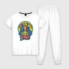 Женская пижама хлопок с принтом Zoinks ! в Курске, 100% хлопок | брюки и футболка прямого кроя, без карманов, на брюках мягкая резинка на поясе и по низу штанин | scooby doo | shaggy | vdosadir | скуби ду | уильям ханна | шегги