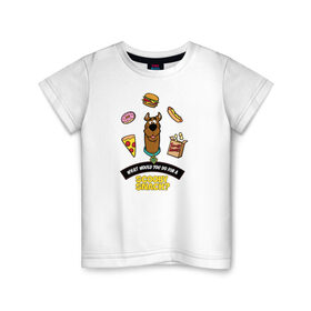 Детская футболка хлопок с принтом Scooby Snack в Курске, 100% хлопок | круглый вырез горловины, полуприлегающий силуэт, длина до линии бедер | scooby doo | vdosadir | еда | пицца | скуберт фон дуенхеймер | скуби ду | уильям ханна
