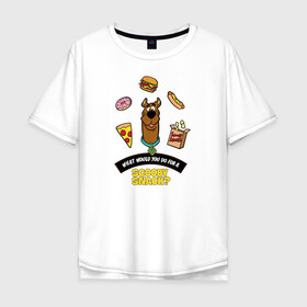 Мужская футболка хлопок Oversize с принтом Scooby Snack в Курске, 100% хлопок | свободный крой, круглый ворот, “спинка” длиннее передней части | scooby doo | vdosadir | еда | пицца | скуберт фон дуенхеймер | скуби ду | уильям ханна
