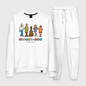 Женский костюм хлопок с принтом Scooby-Doo and Co в Курске, 100% хлопок | на свитшоте круглая горловина, мягкая резинка по низу. Брюки заужены к низу, на них два вида карманов: два 