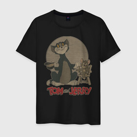 Мужская футболка хлопок с принтом Tom&Jerry в Курске, 100% хлопок | прямой крой, круглый вырез горловины, длина до линии бедер, слегка спущенное плечо. | spike | tom  jerry | tom and jerry | tomjerry | tuffy | vdgerir | мамочка два тапочка | том и джери | том и джерри