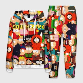 Мужской костюм 3D с принтом SOUTH PARK в Курске, 100% полиэстер | Манжеты и пояс оформлены тканевой резинкой, двухслойный капюшон со шнурком для регулировки, карманы спереди | cartman | kenny | kyle | south park | stan | кайл | картман | кенни | стэн | южный парк