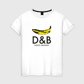 Женская футболка хлопок с принтом Dolce and Banana в Курске, 100% хлопок | прямой крой, круглый вырез горловины, длина до линии бедер, слегка спущенное плечо | Тематика изображения на принте: banan | banana | dg | dolce banana | dolce gabana | dolce gabbana | антибренд | банан | бананы | гнилой | дольче габана | дольче габбана | крутая | модная | пародия | прикол | тренд