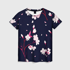 Женская футболка 3D с принтом Сакура в Курске, 100% полиэфир ( синтетическое хлопкоподобное полотно) | прямой крой, круглый вырез горловины, длина до линии бедер | cherry | flowers | japan | sakura | spring | весна | вишня | дерево | сакура | цветы | япония