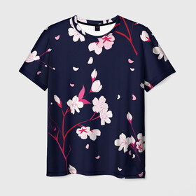 Мужская футболка 3D с принтом Сакура в Курске, 100% полиэфир | прямой крой, круглый вырез горловины, длина до линии бедер | cherry | flowers | japan | sakura | spring | весна | вишня | дерево | сакура | цветы | япония