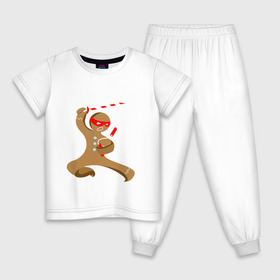Детская пижама хлопок с принтом Пряничный ниндзя в Курске, 100% хлопок |  брюки и футболка прямого кроя, без карманов, на брюках мягкая резинка на поясе и по низу штанин
 | Тематика изображения на принте: айкидо | кунг фу | ниндзя | пряничный человечек