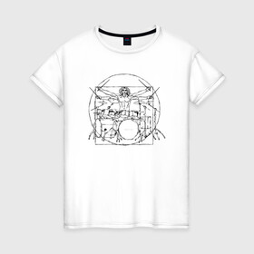 Женская футболка хлопок с принтом Витрувианский барабанщик в Курске, 100% хлопок | прямой крой, круглый вырез горловины, длина до линии бедер, слегка спущенное плечо | барабанщик | витрувианский человек | да винчи | рок | ударные
