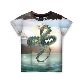 Детская футболка 3D с принтом Дракон в Курске, 100% гипоаллергенный полиэфир | прямой крой, круглый вырез горловины, длина до линии бедер, чуть спущенное плечо, ткань немного тянется | dragon | monster | драго | дракон | космический дракон | монстр | огнедыщащий | прикольная картинка | чудовище | японский дракон | ящерица