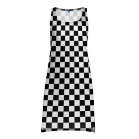 Платье-майка 3D с принтом Шахматка мелкая в Курске, 100% полиэстер | полуприлегающий силуэт, широкие бретели, круглый вырез горловины, удлиненный подол сзади. | Тематика изображения на принте: квадраты | мелкая шахматка | текстуры | узор шахматка | узоры | чб | чб квадраты | чб узор | шахматка | шахматная доска | шахматы