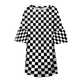 Детское платье 3D с принтом Шахматка мелкая в Курске, 100% полиэстер | прямой силуэт, чуть расширенный к низу. Круглая горловина, на рукавах — воланы | Тематика изображения на принте: квадраты | мелкая шахматка | текстуры | узор шахматка | узоры | чб | чб квадраты | чб узор | шахматка | шахматная доска | шахматы