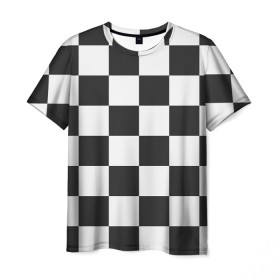 Мужская футболка 3D с принтом Шахматка в Курске, 100% полиэфир | прямой крой, круглый вырез горловины, длина до линии бедер | Тематика изображения на принте: квадраты | текстуры | узор шахматка | узоры | чб | чб квадраты | чб узор | шахматка | шахматная доска | шахматы