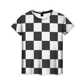 Женская футболка 3D с принтом Шахматка в Курске, 100% полиэфир ( синтетическое хлопкоподобное полотно) | прямой крой, круглый вырез горловины, длина до линии бедер | Тематика изображения на принте: квадраты | текстуры | узор шахматка | узоры | чб | чб квадраты | чб узор | шахматка | шахматная доска | шахматы