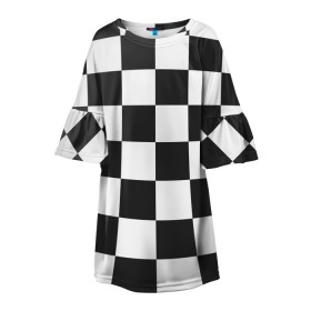 Детское платье 3D с принтом Шахматка в Курске, 100% полиэстер | прямой силуэт, чуть расширенный к низу. Круглая горловина, на рукавах — воланы | квадраты | текстуры | узор шахматка | узоры | чб | чб квадраты | чб узор | шахматка | шахматная доска | шахматы