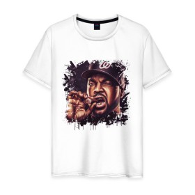 Мужская футболка хлопок с принтом Ice Cube в Курске, 100% хлопок | прямой крой, круглый вырез горловины, длина до линии бедер, слегка спущенное плечо. | ice cube | oshea jackson | rap | айс куб | айс кьюб | реп | репер | рэпер | хип хоп