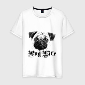 Мужская футболка хлопок с принтом Pug life в Курске, 100% хлопок | прямой крой, круглый вырез горловины, длина до линии бедер, слегка спущенное плечо. | pug life | арт | животные | мопс | собака | собачья жизнь