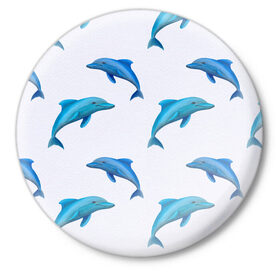 Значок с принтом Рай для дельфина в Курске,  металл | круглая форма, металлическая застежка в виде булавки | арт | дельфин | дельфины | искусство | морское | океан | паттерн | рыба | рыбы