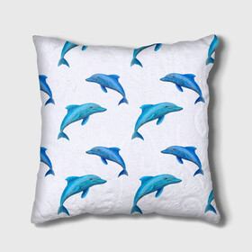 Подушка 3D с принтом Рай для дельфина в Курске, наволочка – 100% полиэстер, наполнитель – холлофайбер (легкий наполнитель, не вызывает аллергию). | состоит из подушки и наволочки. Наволочка на молнии, легко снимается для стирки | арт | дельфин | дельфины | искусство | морское | океан | паттерн | рыба | рыбы