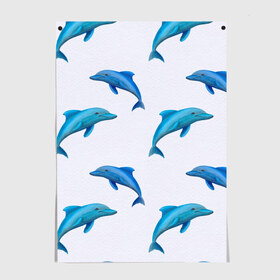 Постер с принтом Рай для дельфина в Курске, 100% бумага
 | бумага, плотность 150 мг. Матовая, но за счет высокого коэффициента гладкости имеет небольшой блеск и дает на свету блики, но в отличии от глянцевой бумаги не покрыта лаком | Тематика изображения на принте: арт | дельфин | дельфины | искусство | морское | океан | паттерн | рыба | рыбы