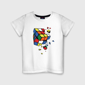 Детская футболка хлопок с принтом Кубик Рубика в Курске, 100% хлопок | круглый вырез горловины, полуприлегающий силуэт, длина до линии бедер | абстракция | арт | головоломка | кубик рубик | кубик рубика