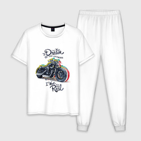 Мужская пижама хлопок с принтом Мотоцикл в Курске, 100% хлопок | брюки и футболка прямого кроя, без карманов, на брюках мягкая резинка на поясе и по низу штанин
 | арт | мото | мотоцикл | надписи | ретро | стиль | техника